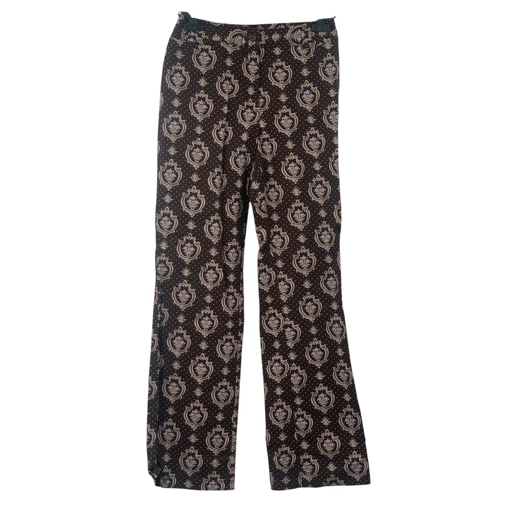 Harold's Women's Patterned Wide Leg Pants Brown/Purple Floral Dotted Boho Size 6